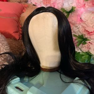 Black synthetic costume wig